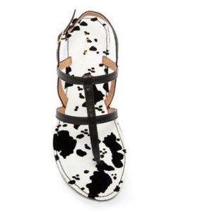 Strappy Cow Print Sandals in Black